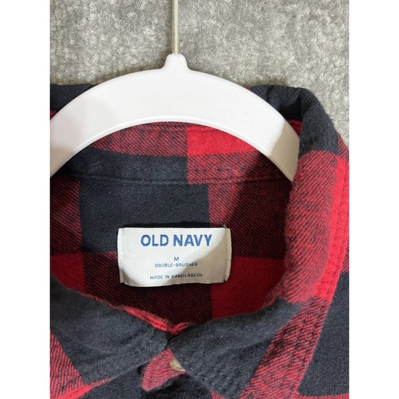 Old Navy Double Brushed Flannel Button Shirt Red Black Buffalo Check Mens Medium - Picture 4 of 9